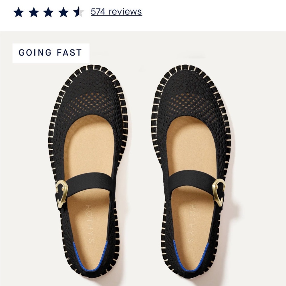 Rothy's Black Knit Mary Jane Flats with Gold Buckle